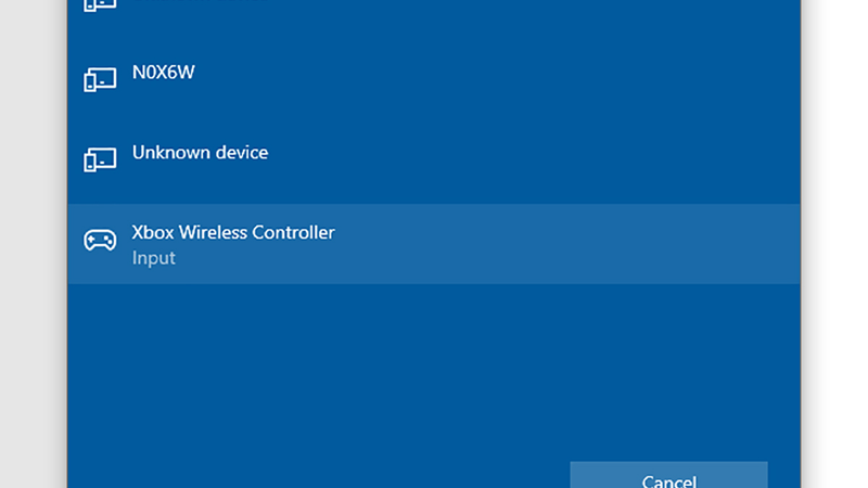 An Xbox controller connection in Windows.